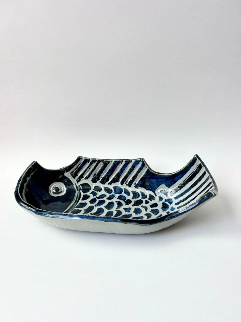 Hand Made Japanese Pottery Koi Fish Platter Dish Bowl Plate Artist Signed